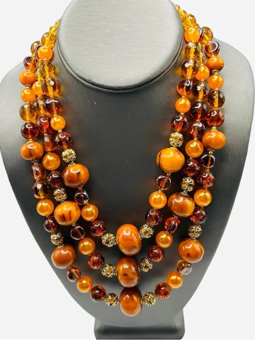 Vintage Bakelite Bead and Glass Multi Strand Necklace